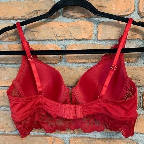 Marilyn Monroe Intimates Longline Floral Lace V-Wire Demi Bra Red - Size 34B - Picture 2 of 4